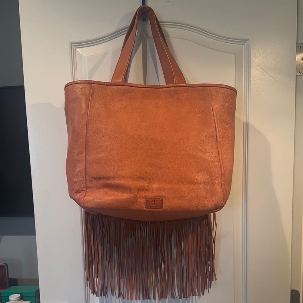 Fringe Leather Tote Bag - Tan - Picture 2 of 5